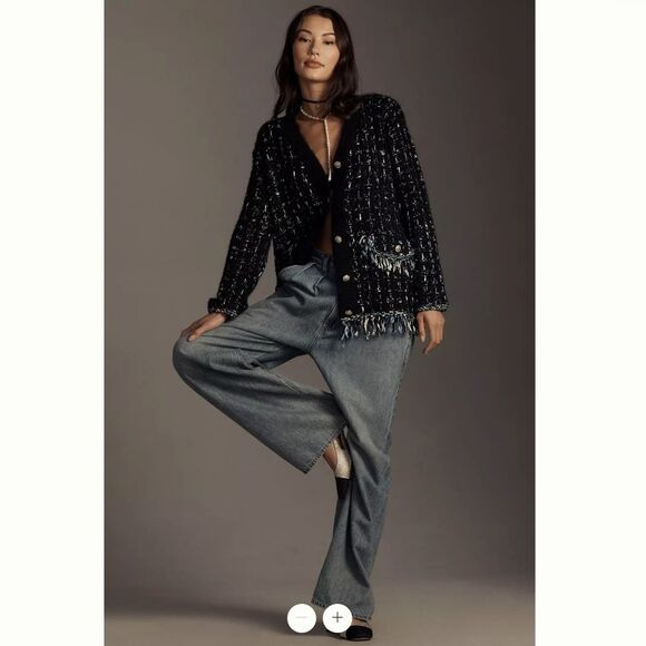 By Anthropologie Tweed Fringe Cardigan Sweater - Picture 1 of 4